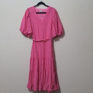 Dress Forum Pink Midi Dress with Puff Sleeves